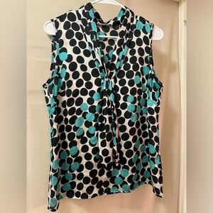 ⚫️ BOGO Polka Dot Sleeveless Blouse Black and Teal with tie detail size medium